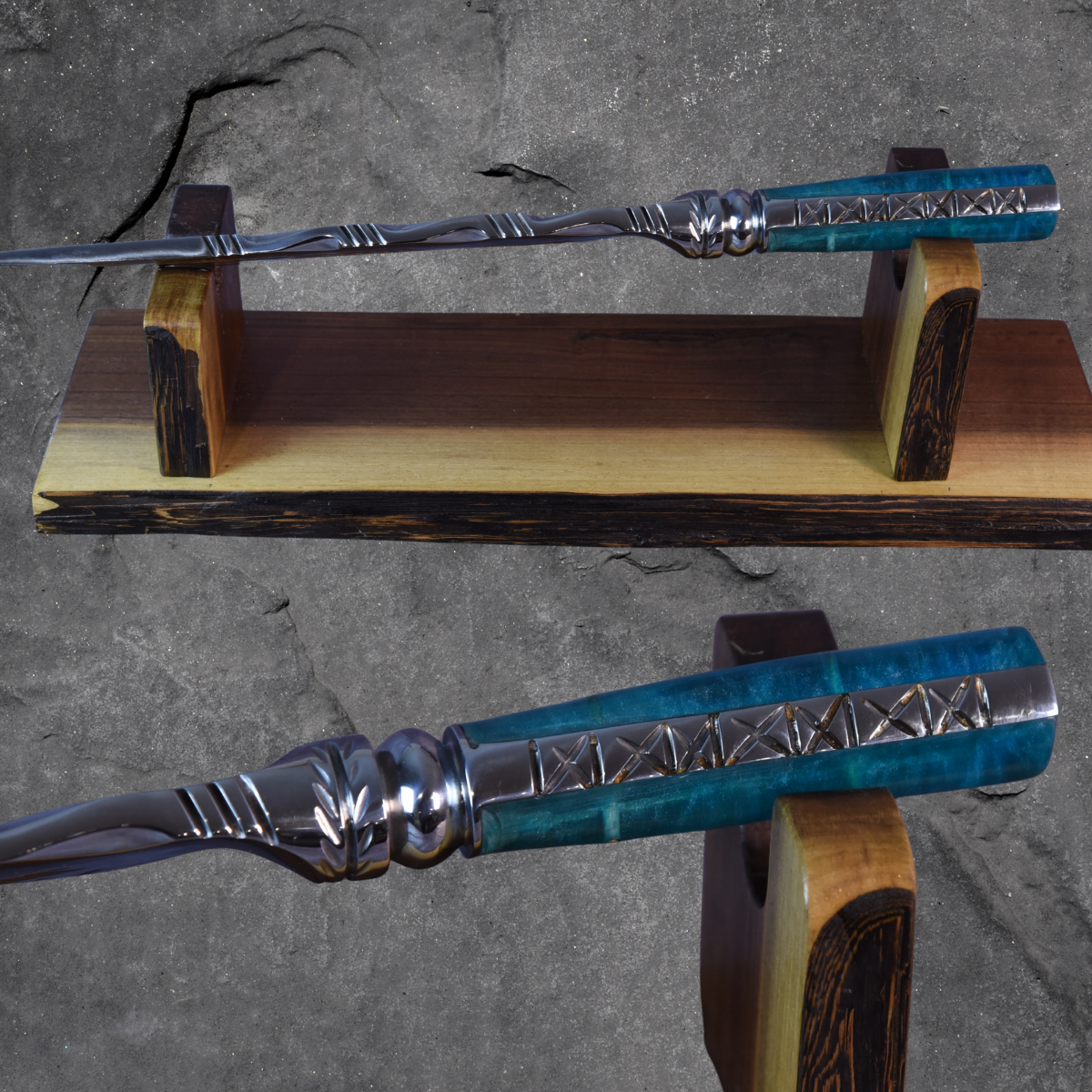 Decorative Artisan Knife with blue and silver handle