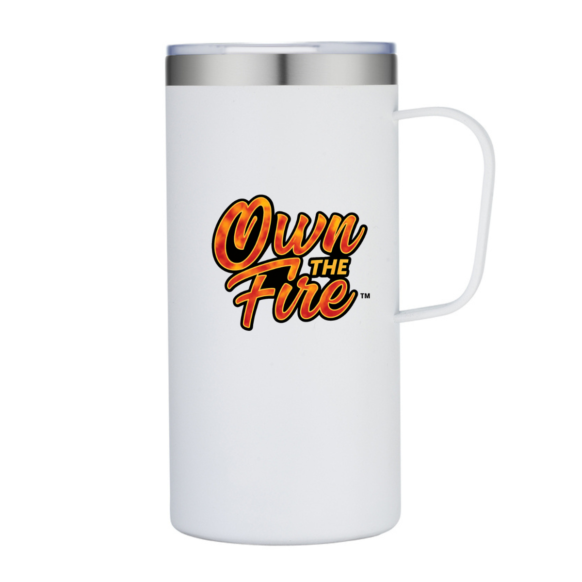 OWN THE FIRE™ 20oz Insulated Camp Mug — Flame Script Edition