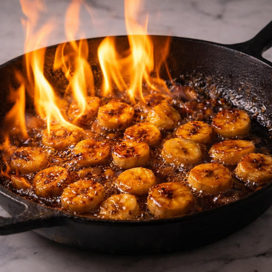 Cast Iron Skillet with Fire Roasted Bananas 