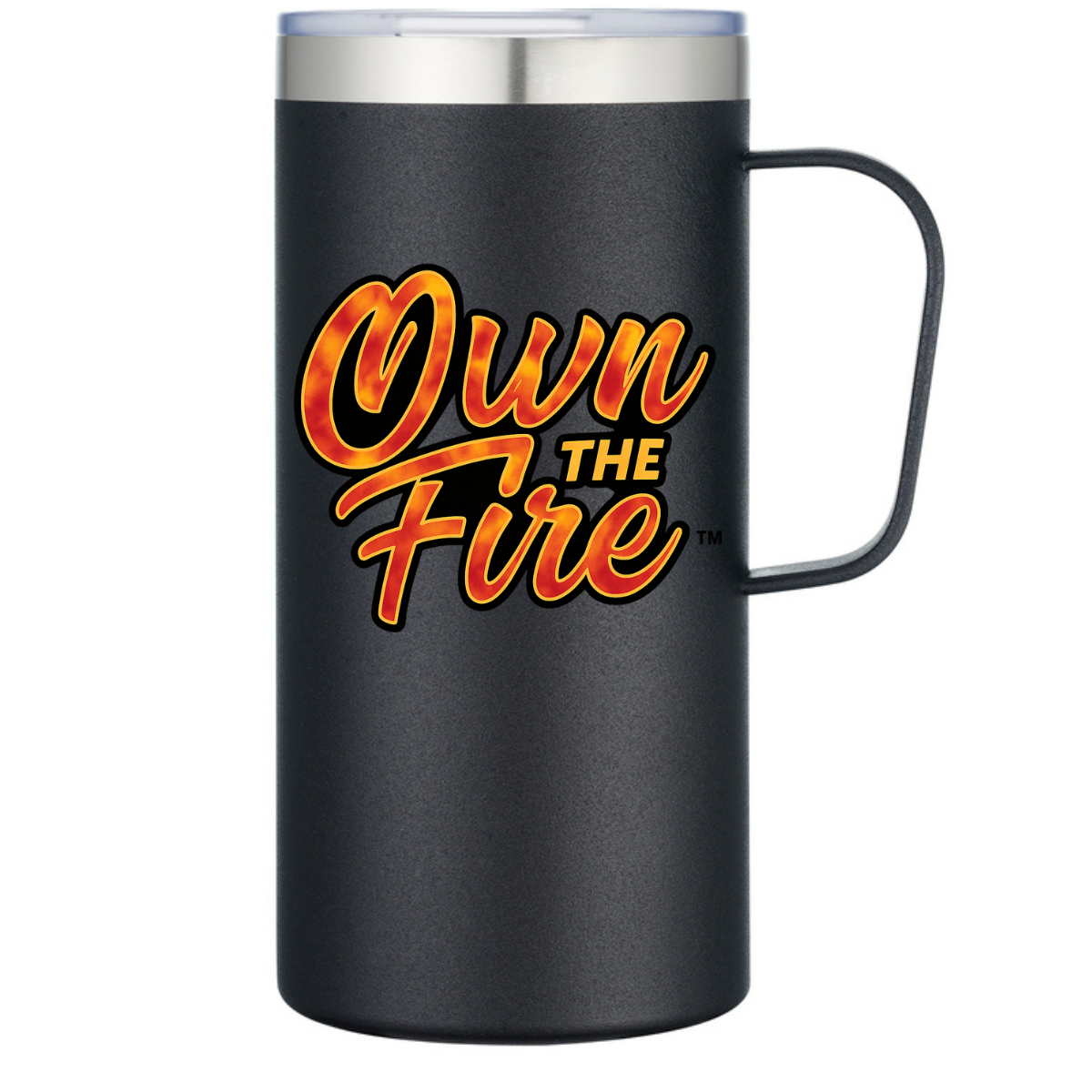 OWN THE FIRE™ 20oz Insulated Camp Mug — Flame Script Edition