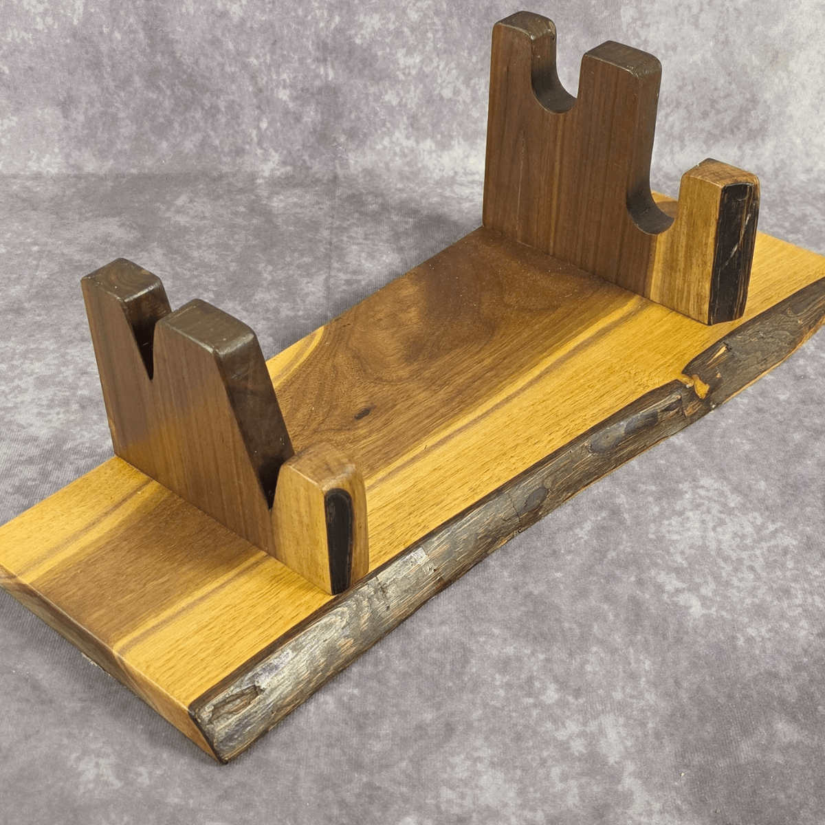 Live Edge Walnut Knife Display Stand | Double Knife Holder - OwnTheFire™
