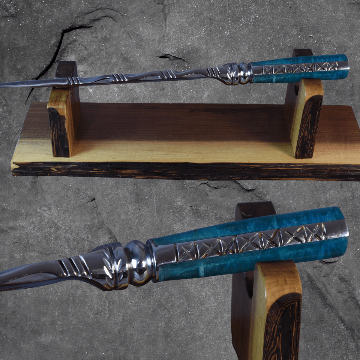 The Turquoise Feather — Partial Gold Collector's Blade - OwnTheFire™
